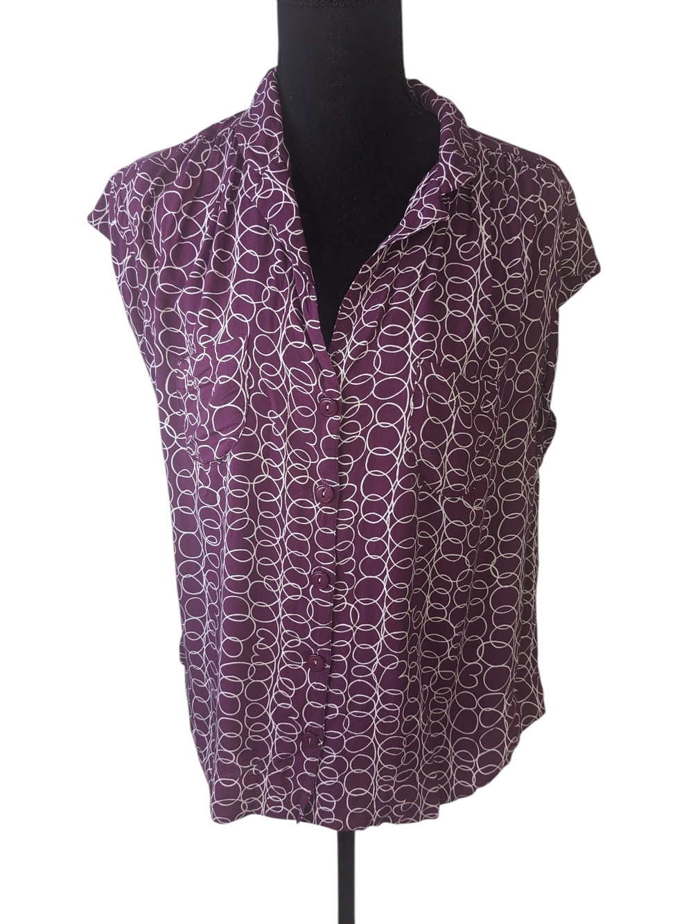 Maeve Purple Sleeveless Button-Front Blouse with White Loop Print Size M
